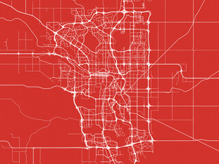 Christmas Map of Calgary Alberta, Canada in Snowy White on Festive Red Background.