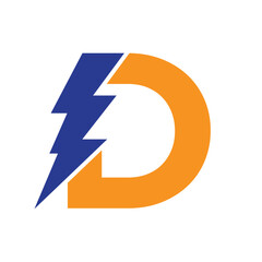Letter D For Electric Logo Combination With Lightning Thunder Bolt Icon. Power Logo Design
