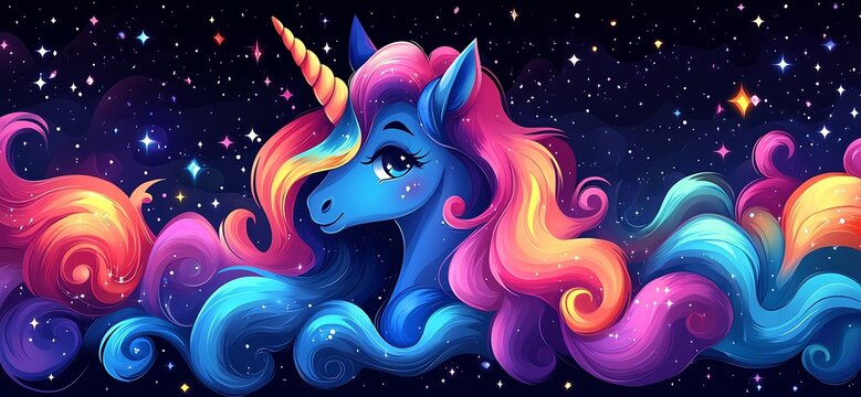 Magical unicorn drawing flowing mane gentle eyes symbolizing fantasy dreams and hope leaving open spaces for inspirational themes