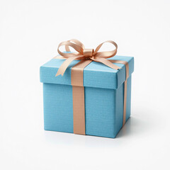 Obraz premium Christmas gift of blue colour box enclosed with a ribbon.
