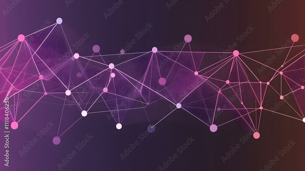 Poster abstract network connection background. purple and pink nodes and lines forming a complex web. ideal