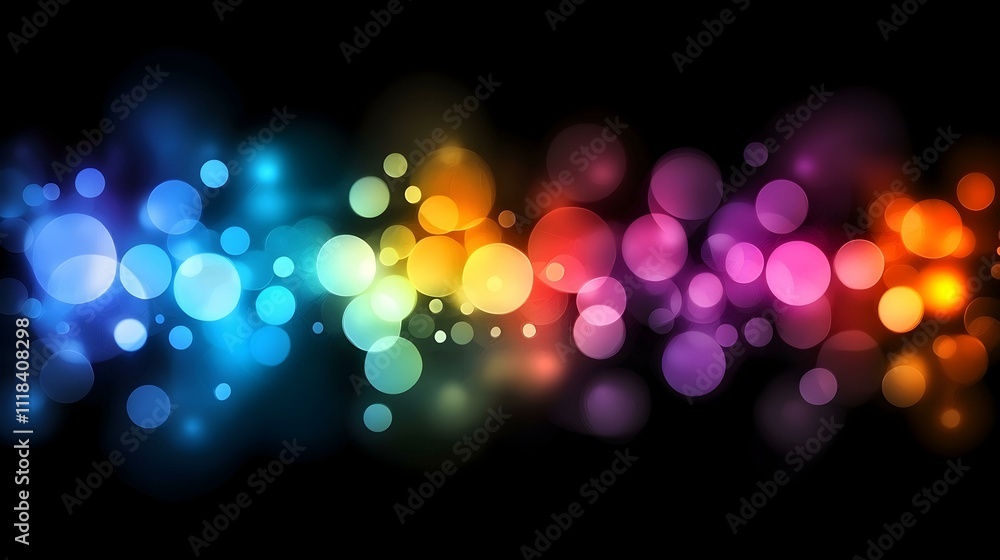 Poster abstract colorful bokeh lights on black background. perfect for websites, presentations, and design 