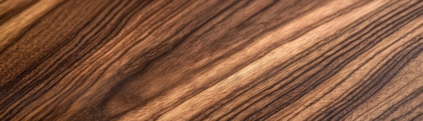 Fototapeta premium Close-up of polished walnut wood grain, rich chocolate tones, intricate natural patterns, luxurious and warm ambiance