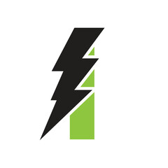 Letter I For Electric Logo Combination With Lightning Thunder Bolt Icon. Power Logo Design