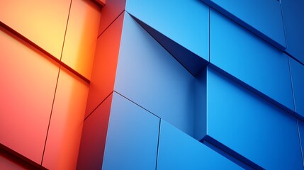 Abstract geometric background with vibrant red and blue panels in dynamic angles, creating a modern and artistic visual effect.