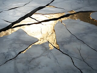 Cracked marble surface revealing golden light beneath.