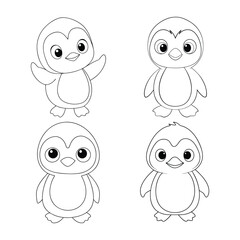 Cute penguin collections lineart Coloring Page for Kids.