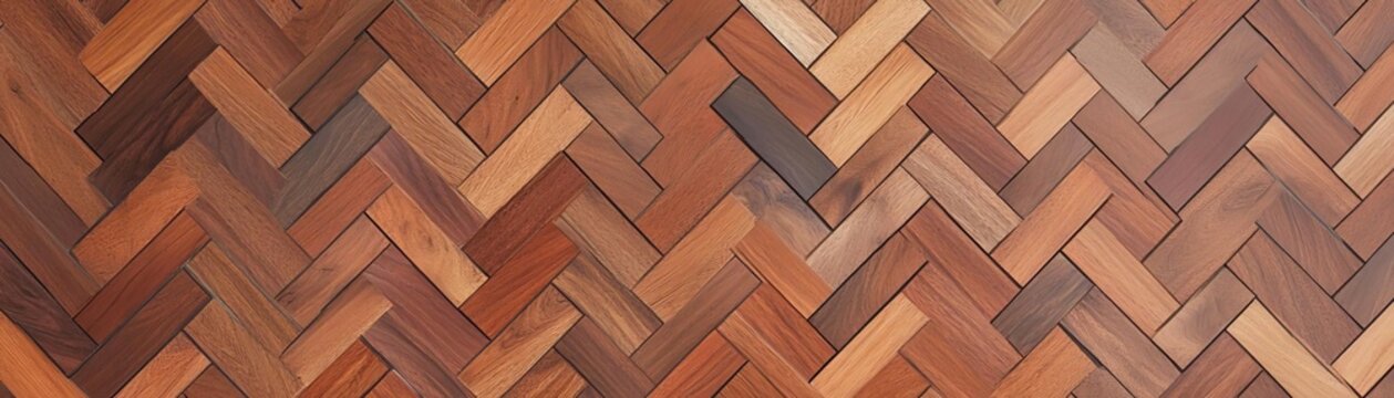 Walnut parquet flooring in chevron pattern, timeless elegance