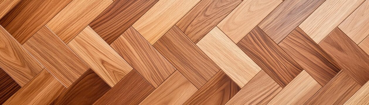 Walnut parquet flooring in herringbone pattern, elegant and classic interior