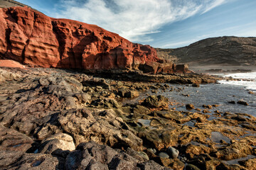 Lanzarote, rocks in the sea at sunset