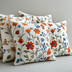 Set of decorative pillows with floral patterns