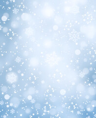 Fototapeta premium A winter background filled with soft snowflakes and icy blue hues, creating a frosty atmosphere perfect for seasonal and holiday themes.
