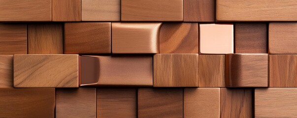 Fototapeta premium Walnut texture combined with copper inlays, blending warm tones with metallic shine