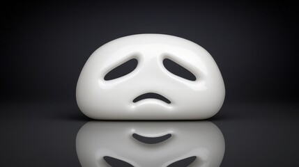 Sad Face Icon on Reflective Surface with Dark Background