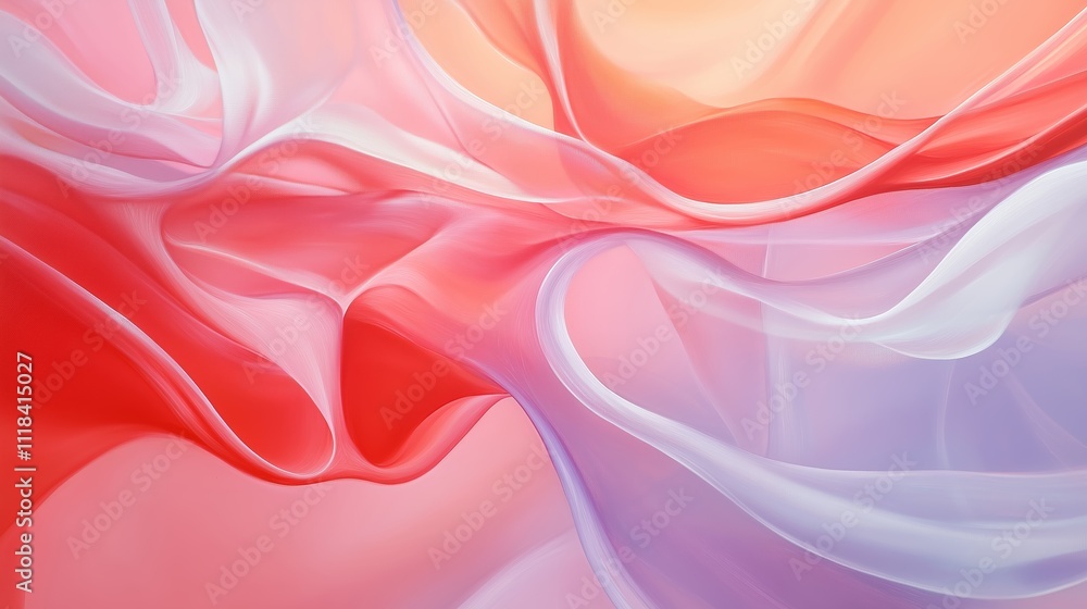 Poster soft flowing fabric textures create a harmonious blend of red and pink hues in an elegant abstract c