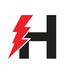 Letter H For Electric Logo Combination With Lightning Thunder Bolt Icon. Power Logo Design