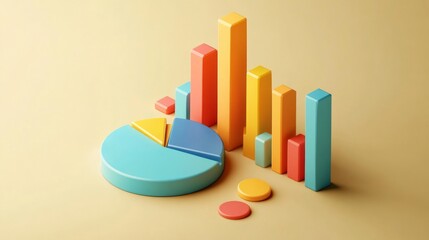 Colorful 3D bar and pie charts illustrating data growth and market share.