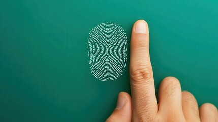 Data centers lock servers from hackers. Fingerprint identification concept on green bac...