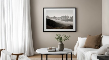 Mountain Landscape Framed Art in Modern Living Room