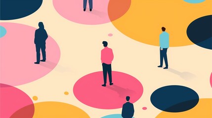 Social Distancing: A colorful illustration depicting individuals maintaining physical distance, emphasizing the importance of safety and responsible behavior during a pandemic.