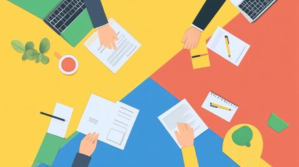 upward motion flat design top view strategic planning theme cartoon drawing Split-complementary color scheme 