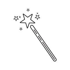 Magic wand with sparkling star on top, doodle style flat vector outline for coloring book