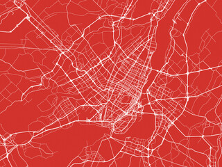 Christmas Map of Montreal Quebec, Canada in Snowy White on Festive Red Background.