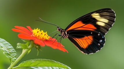 Obraz premium Beautiful Butterfly Feeding on Red Flower in Nature
