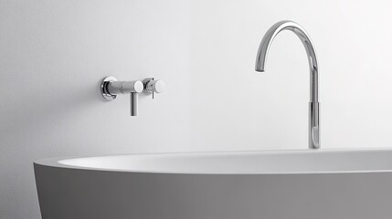 Modern minimalist bathtub with sleek faucet and white wall