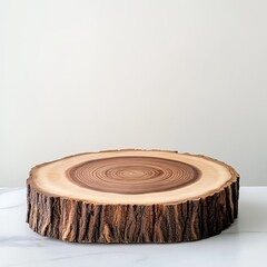 Walnut tree stump slice, showcasing raw wood texture and rings