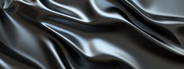 Fototapeta premium Luxurious dark gray silk fabric with soft folds and elegant curves. Smooth, shiny texture.