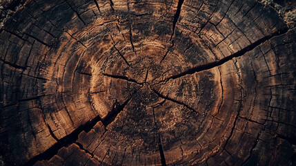 Fototapeta premium Close-up of a withered tree stump with detailed growth rings and natural cracks