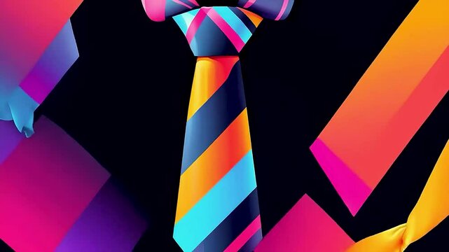 a tie  with  a black background  and  multi-colored stripes
