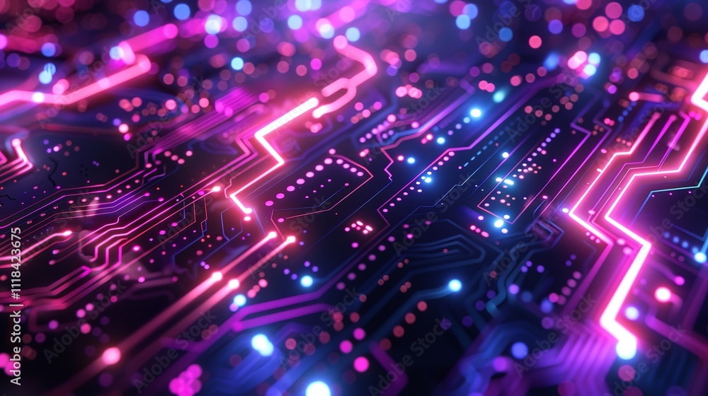 Poster blue and purple technology background with circuit patterns.