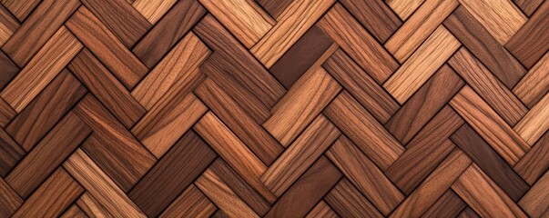 Walnut wood texture in chevron pattern, geometric precision with organic material