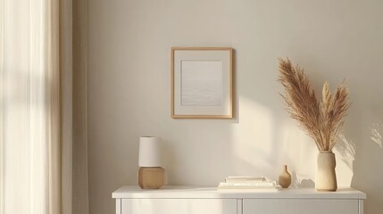 Fototapeta premium Minimalist Bedroom Decor With Neutral Tones And Natural Elements