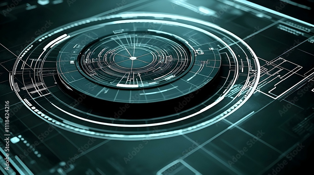 Aufkleber abstract futuristic technology interface. circular hud design. teal and white color scheme.