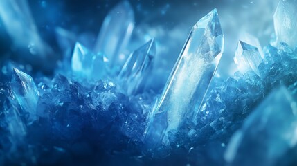 Shimmering Blue Geometric Crystals with Frosted Textures - made with Generative AI