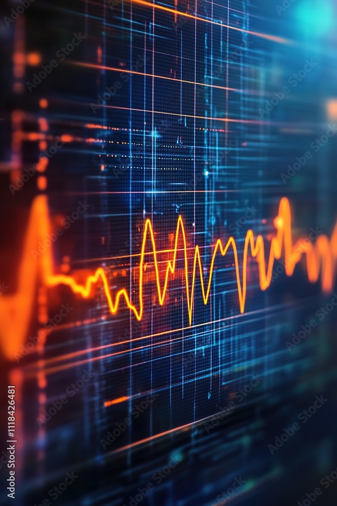 Poster Dynamic heartbeat graph on digital screen with glowing lines