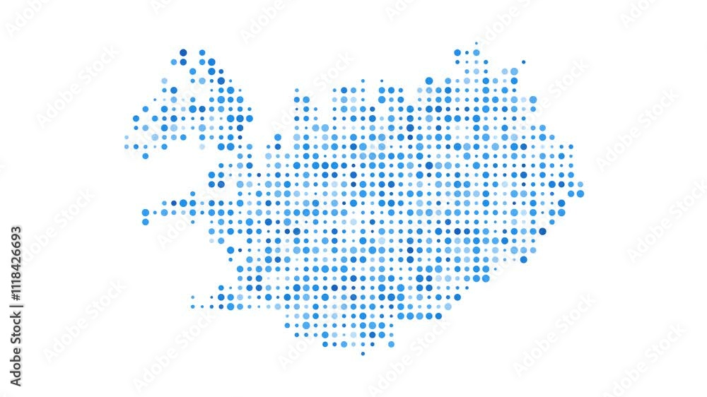 Poster iceland dotted digital map. map of iceland with pulsating colored circles. shape of the country fill