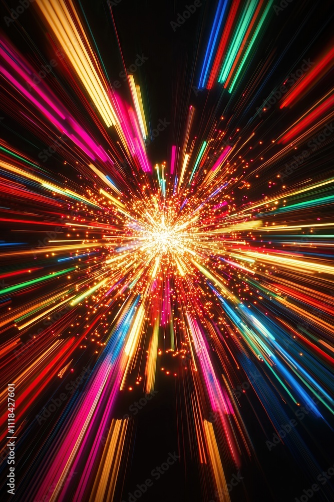 Aufkleber vibrant burst of colorful light rays radiating from central point explosive effect vertical format