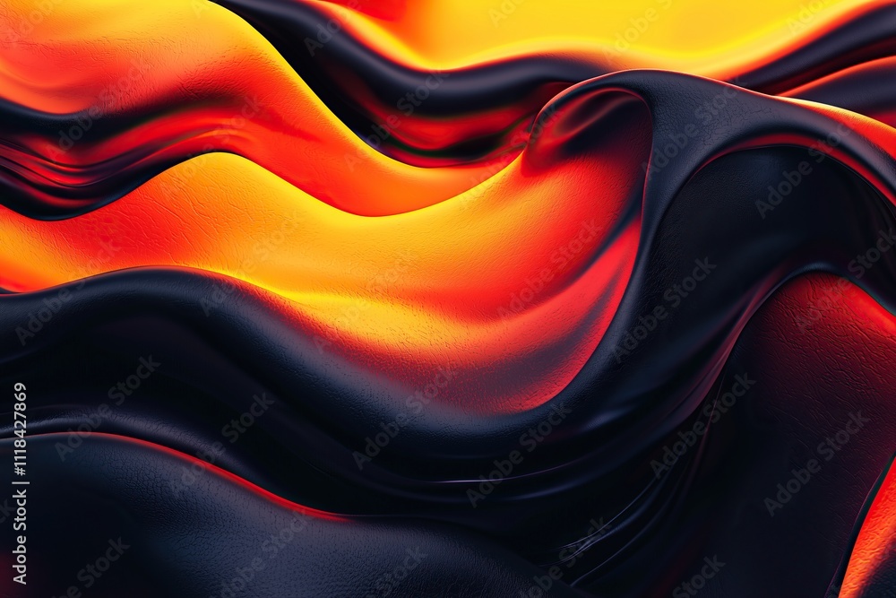 Poster abstract wavy fabric in vibrant orange and black tones dynamic flow