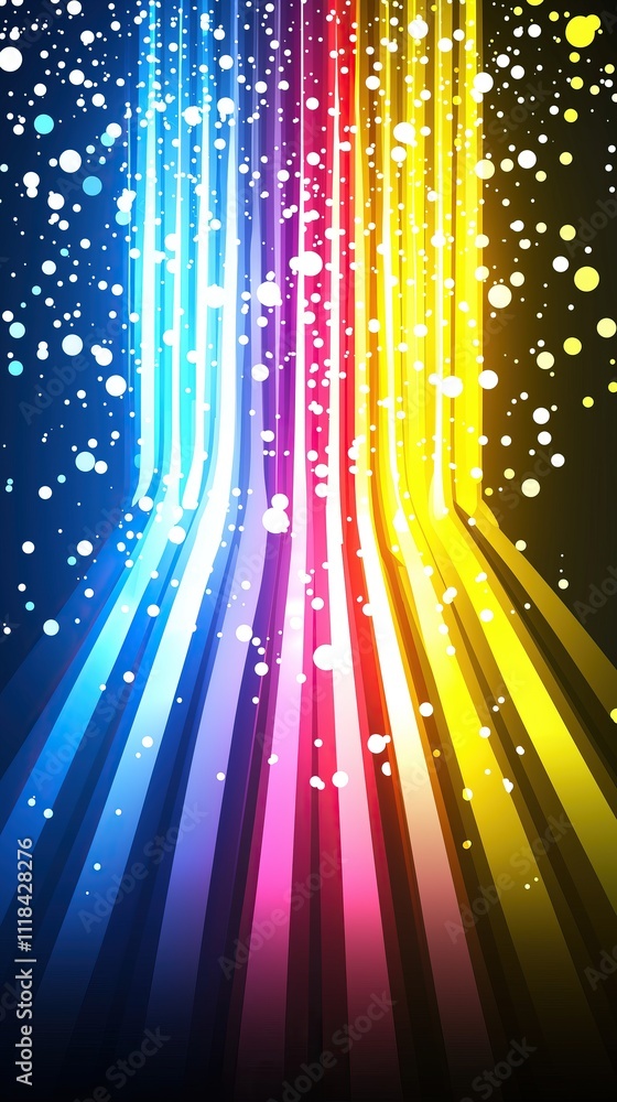 Poster colorful abstract light rays data stream lines with vibrant blue, pink, and yellow on dark backgroun