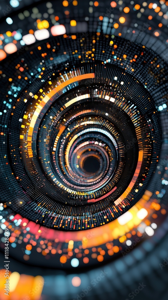 Aufkleber abstract vortex with glowing orange and blue elements in dark swirling design vertical format