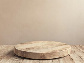Wooden platform on rustic wooden floor with neutral background