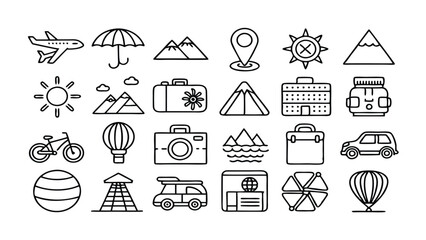 Travel & Adventure related icon editable stroke outline  set of different types small icons isolated on white background flat vector illustration