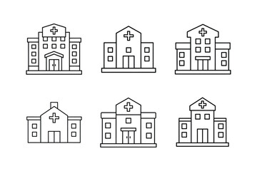 Fototapeta premium hospital building icon line art vector illustration outline design
