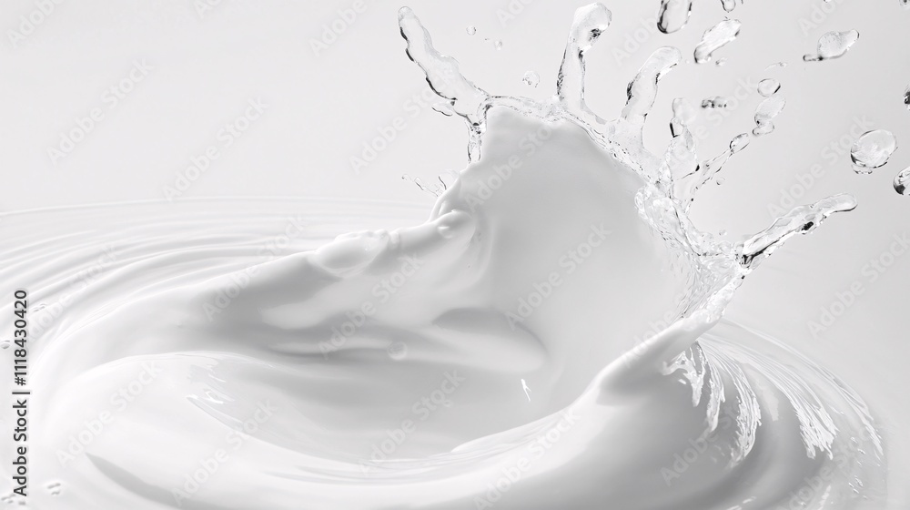 Poster Milk splashing and creating waves on white background
