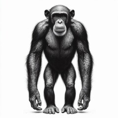 Fototapeta premium Illustration Pencil Sketch of a Chimpanzee Walking on All Fours in a Realistic Style 