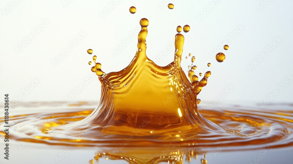 Aufkleber crown-shaped liquid splash creating concentric ripples on golden surface